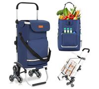 Sekey Carro de la Compra Plegable con Escalera, Carro de la Compra Plegable para residentes urbanos, Porche de 3 Ruedas, Carrito 3 en 1, Carretilla de Mano y Bolsa de Hombro, Color Azul