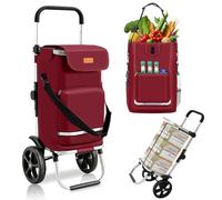 Sekey Carro de la Compra Plegable para Personas Mayores, XXL Carro de la Compra Plegable con Compartimento frigorífico, 3 en 1, con Bolsa de Hombro, no más Transporte, Color Rojo