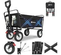 Sekey Carro Plegable con Ruedas de Goma 200KG, Carritos de Transporte con Frenos para Terrenos Accidentados, Carrito de Mano Plegable para Jardín Playa Camping SE3114, Negro