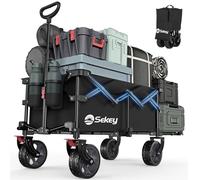 Sekey Carro Plegable con Ruedas y Portón Trasero Expandible 135L & 200L, Carrito Playa Carro para Playa con Ruedas Grandes Plegable en 4 Direcciones 150KG SE4019, Negro