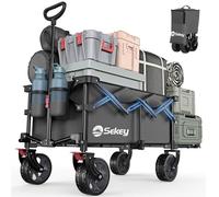 Sekey Carro Plegable con Ruedas y Portón Trasero Expandible 135L & 200L, Carrito Playa Carro para Playa con Ruedas Grandes Plegable en 4 Direcciones 150KG SE4019, Gris