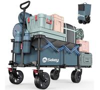 Sekey Carro Plegable con Ruedas y Portón Trasero Expandible 135L & 200L, Carrito Playa Carro para Playa con Ruedas Grandes Plegable en 4 Direcciones 150KG SE4019, Azul-Gris