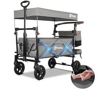Sekey Carro Plegable Infantil con Techo para 2 Niños 100KG, Carrito de Transporte Plegable para Niños con Manija Empujadora, Ruedas de PU a Prueba de Golpes y Frenos 110L, SS5050, Gris