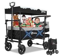 Sekey Carro Plegable Infantil con Techo para 2 Niños 100KG, Carrito de Transporte Plegable para Niños con Manija Empujadora, Ruedas de PU a Prueba de Golpes y Frenos 110L, SS5050, Gris con Negro
