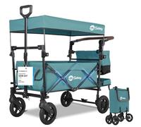 Sekey Carro Plegable Infantil con Techo para 2 Niños 100KG, Carrito de Transporte Plegable para Niños con Manija Empujadora, Ruedas de PU a Prueba de Golpes y Frenos 110L, SS5050, Verde Oscuro