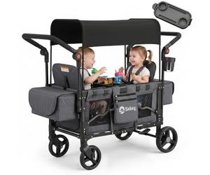 Sekey Carro plegable para niños, modo gemelos, con toldo para 2 niños, asa de empuje duo, cochecito doble con 2 sistemas de arnés de 5 puntos integrados, cochecito para gemelos Luxer 6060, Negro