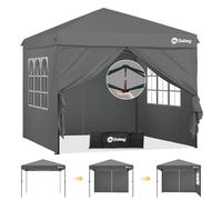 Sekey - Cenador de jardín 3 x 3 m, Impermeable Pop, Barnum Plegable 3 x 3 con Cortinas, cenador de jardín al Aire Libre, Anti UV y Transpirable, Altura Ajustable (Gris, con Paredes Laterales)