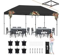 Sekey Cenador desplegable 3 x 6, Resistente al Agua, Estable, Resistente al Invierno, Plegable, para Camping, para Fiestas, con 4 Sacos de Arena, para Festivales, Eventos, Bodas, Color Negro