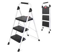 Sekey Escalera 3 Peldaños Plegable, Escalera con Marco de Acero Resistente, Superficies de Plástico Antideslizantes, en Hogar y Cocina, Homologada SGS EN131-2 y 14183, Soporta hasta 150 kg