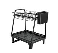 Sekey Escurreplatos de 2 Niveles - Escurridor de Platos de Encimera con Porta Cubiertos y Bandeja, Resistente a la Oxidación & Seguro para Alimentos, Ahorro de Espacio, Negro para Cocina