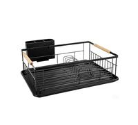 Sekey Escurreplatos - Escurridor de Platos sobre Fregadero con Porta Cubiertos, Ahorro de Espacio, Negro Antióxido, Escurreplatos Compacto para Cocina