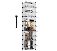 Sekey Estantería para zapatos de 10 niveles, Armario para zapatos de plástico compacto, Estantería para zapatos delgada para pasillo, dormitorio, entrada, vestidor - 43x31x173cm, Blanco y transparente