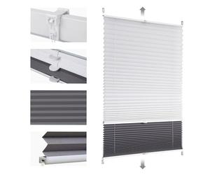 Sekey Estor Plisado Doble para día y Noche, Opaco, sin Agujeros, protección contra la luz, Klemmfix, 90 x 130 cm, Color Blanco y Gris