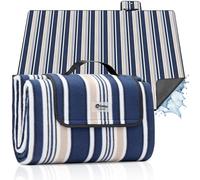 Sekey Manta Picnic Impermeable 200x200 cm, Manta Antis Arena para Playa, Fondo PEVA Impermeable, Manta Plegable Portátil, Ideal para Camping y Prado, Rayas Azul-Blanco-Beige