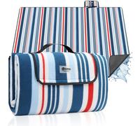 Sekey Manta Picnic Impermeable 200x300 cm, Manta Antis Arena para Playa, Fondo PEVA Impermeable, Manta Plegable Portátil, Ideal para Camping y Prado, Rayas Azul-Blanco-Roja