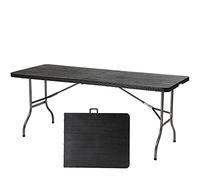 Sekey Mesa de Buffet Plegable, Aspecto de ratán, Mesa de Camping, Mesa Plegable para jardín, balcón, terraza, 150,5 x 70,5 x 73 cm, Antracita