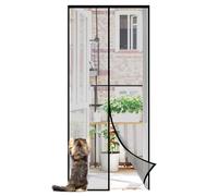 Sekey Mosquitera magnética para puerta sin agujeros, a prueba de gatos, cortina magnética para puerta, balcón, protección contra insectos, con cinta adhesiva ampliada, 90 x 210 cm, color negro