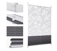Sekey Plissee DoppelPlissee Day+Night dunkung ohne Bohren verspannt Lichtschutz Klemmfix Lichtdurchlässig Ausbrenner-Muster 60x100cm Druck & Grau