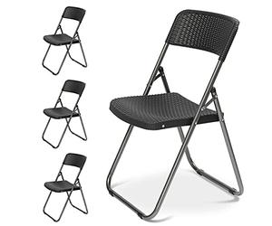 Sekey Silla Plegable, Juego de sillas de jardín Plegables de Cuatro Piezas 46 x 53 x 84 cm, Balcón/Silla de Camping,. Impermeable Estilo ratán, Capacidad de Carga de 200 kg, Negro