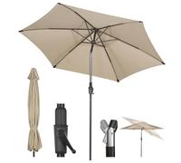 Sekey Sombrilla de 270 cm con manivela e inclinación para coche, para terraza, balcón y jardín, resistente al viento, estable UPF 50+, color topo, redondo