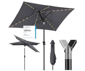 Sekey Sombrilla de Aluminio Solar con LED 210x140 cm para Balcón & Jardín - UV50+ Rectangular, Panel Solar 50W y Sistema de Manivela (Certificado GRS Reciclado)