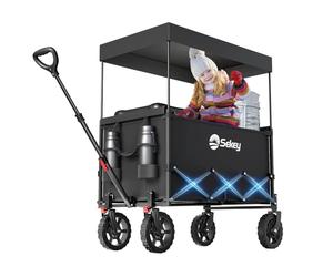Sekey XXL Carro Playa Plegable con Techo 150L 150KG, Carro Plegable con Ruedas, Carrito Playa con Protección Solar para Playa Camping SE4018, Negro