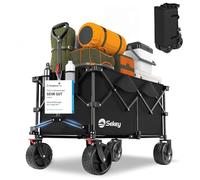 Sekey XXL Plus Carro Playa Ruedas Grandes con Frenos 200L 200KG, Carrito Plegable con Ruedas Grandes Extra 17x10 cm Todo Terreno, Plegable Patentado en Cuatro Direcciones SE4011, Negro Profundo
