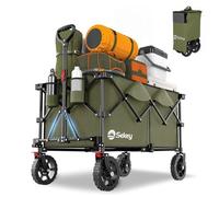 Sekey XXL Plus Carro Plegable con Rueda Frenos 200L 150KG, Carrito Transporte para Playa Camping Jardín, Patentado Plegable en Cuatro Direcciones SE4010, Verde Oliva
