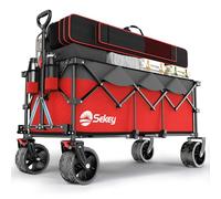 Sekey XXXL Carro Playa Plegable con Frenos 300L 200KG, Carrito Plegable con Ruedas Extra Grandes 17x10 cm para Todo Terrenos, Patentado Plegable en Cuatro Direcciones SE4013, Gris con Rojo