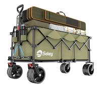 Sekey XXXL Carro Playa Plegable con Frenos 300L 200KG, Carrito Plegable con Ruedas Extra Grandes 17x10 cm para Todo Terrenos, Patentado Plegable en Cuatro Direcciones SE4013, Verde Oliva