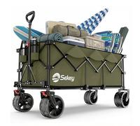 Sekey XXXL Carro Transporte Plegable 300L Capacidad 200KG, Modelo Alargado con Ruedas Todo Terreno 17x10 cm, Patente Sistema 4 Direcciones de Montaje Rápido, Verde Oliva