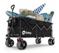 Sekey XXXL Carro Playa Plegable con Frenos 300L 200KG, Carrito Plegable con Ruedas Extra Grandes 17x10 cm para Todo Terrenos, Patentado Plegable en Cuatro Direcciones SE4013, Negro