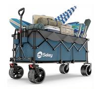 Sekey XXXL Carro Playa Plegable con Frenos 300L 200KG, Carrito Plegable con Ruedas Extra Grandes 17x10 cm para Todo Terrenos, Patentado Plegable en Cuatro Direcciones SE4013, Gris con Azul