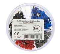 SeKi 313610 Surtido de terminales para cable gemelo, 200 piezas, 0,75-2,5 mm² (50 x 2 x 0,75 mm² gris, 00 mm² rojo, 50 x 2 x 1,50 mm² negros, 50 x 2 x 2,5 mm² azul)