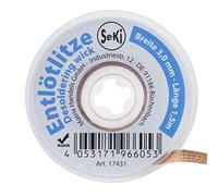 SeKi Brillo desoldador de 3,0 mm - para la eliminación de estaño de soldadura de 1,5 metros de largo; alta potencia de succión; hilo desoldador; brillo de sauglitze