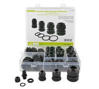 SeKi Glándulas de cable surtido, 40 piezas, M12, M16, M25 y M25, color negro, incluye contratuerca y anillo de sellado, IP68 resistente al agua de plástico Cable Gland