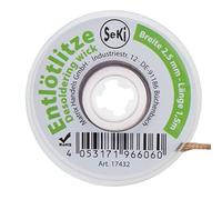 Seki Hilo de aspiración de 2,5 mm para la eliminación de estaño de soldadura de 1,5 metros de largo; alta potencia de succión; hilo de desoldadura; ranura de aspiración, Cobre.