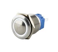 SeKi Interruptor de presión de acero inoxidable de 16 mm de diámetro, forma de cabeza curvada, anillo LED iluminado en color blanco, conector plano de 0,5 x 2,8