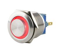SeKi Interruptor de presión de acero inoxidable, diámetro de 25 mm, forma de la cabeza que sobresale en color, anillo LED iluminado en rojo, ojal de soldadura/conector plano 0,5 x 2,8