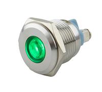 SeKi Luz indicadora LED de 16 mm en verde, 6 - 24 V; acero inoxidable V2A - Lámpara indicadora, indicador, lámpara de control, indicador de funcionamiento