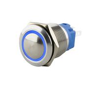 SeKi Pulsador de acero inoxidable de 19 mm de diámetro, forma de cabeza curvada, anillo LED iluminado de colores, ojales, conector plano de 0,5 x 2,8 cm, conector de 0,5 x 2,8; pulsador de timbre