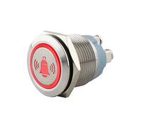SeKi Pulsador de acero inoxidable de 19 mm de diámetro, forma de cabeza plana, símbolo de campanas iluminadas de colores, conexión de rosca roja; pulsador de timbre.