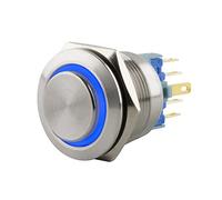 SeKi Pulsador de acero inoxidable de 22 mm de diámetro, forma de cabeza sobresaliente, anillo LED iluminado de colores, ojales, conector plano de 0,5 x 2,8 cm, conector de 0,5 x 2,8; pulsador de