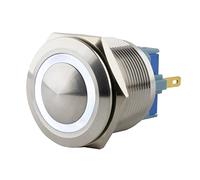SeKi Pulsador de acero inoxidable de 25 mm de diámetro, forma de cabeza curvada, anillo LED iluminado de colores, ojales, conector plano de 0,5 x 2,8 mm, conector de 0,5 x 2,8 cm