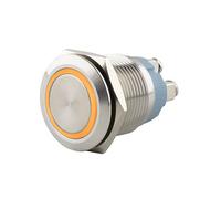 SeKi Pulsador de acero inoxidable, diámetro de 16 mm, forma de cabeza plana, anillo LED iluminado de colores, conector de rosca amarillo; pulsador de timbre