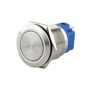 SeKi Pulsador de acero inoxidable, diámetro de 19 mm, forma de cabeza plana, ojales/conector plano de 0,5 x 2,8 mm, pulsador de timbre.