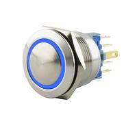 SeKi Pulsador de acero inoxidable, diámetro de 22 mm, forma de cabeza curvada, anillo LED iluminado de colores, ojales, conector plano de 0,5 x 2,8 cm, conector de 0,5 x 2,8 cm, pulsador de timbre