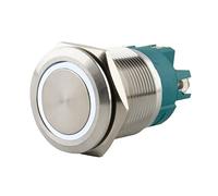 SeKi Pulsador de acero inoxidable, diámetro de 22 mm, forma de cabeza plana, anillo LED iluminado de colores, conexión roscada, pulsador de timbre