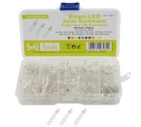 SeKi Surtido de 400 diodos emisores de luz de 3 mm - 10 valores; rojo, naranja, amarillo, verde, azul, rosa, lila (UV), verde amarillo, blanco, blanco cálido - Superbrillante