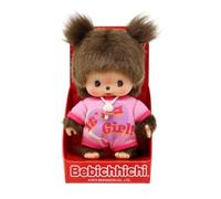 Sekiguchi 203857-Bebichhichi Original niña, Pelele Rosa y Dos coletas, Peluche de Aproximadamente 14 cm de Altura Fabricado en Felpa marrón, Multicolor, One Size (203857)